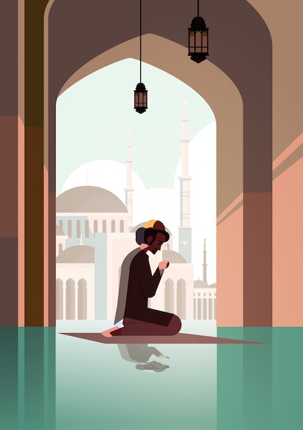 Download Free Religious Muslim Man Kneeling On Carpet And Praying Inside Mosque Use our free logo maker to create a logo and build your brand. Put your logo on business cards, promotional products, or your website for brand visibility.