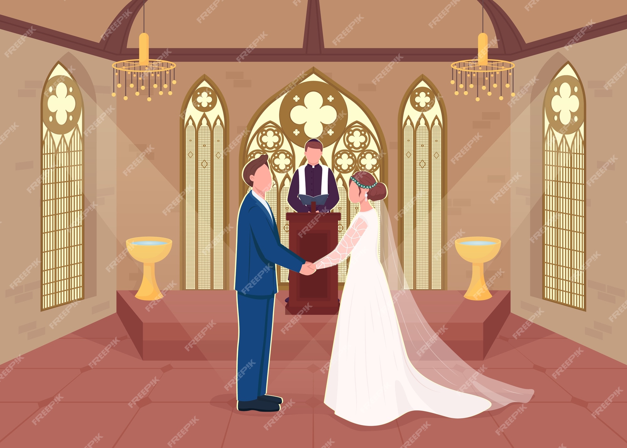 Premium Vector | Religious wedding ceremony flat color illustration