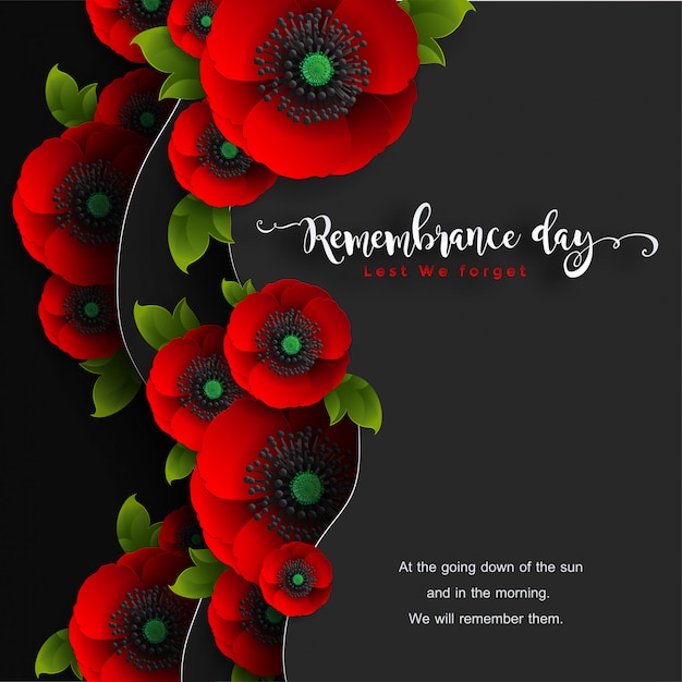 Premium Vector | Remembrance Day Lest We Forget. Realistic Red Poppy ...