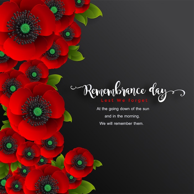 Premium Vector Remembrance Day Lest We Forget Realistic Red Poppy Flower With Paper Cut Art And Craft Style On Background