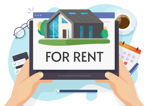 Premium Vector Rent A House Or Home Apartment Rental Online On Digital Computer Flat Cartoon Illustration