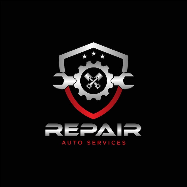 Premium Vector | Repair service gear and pistons auto emblem
