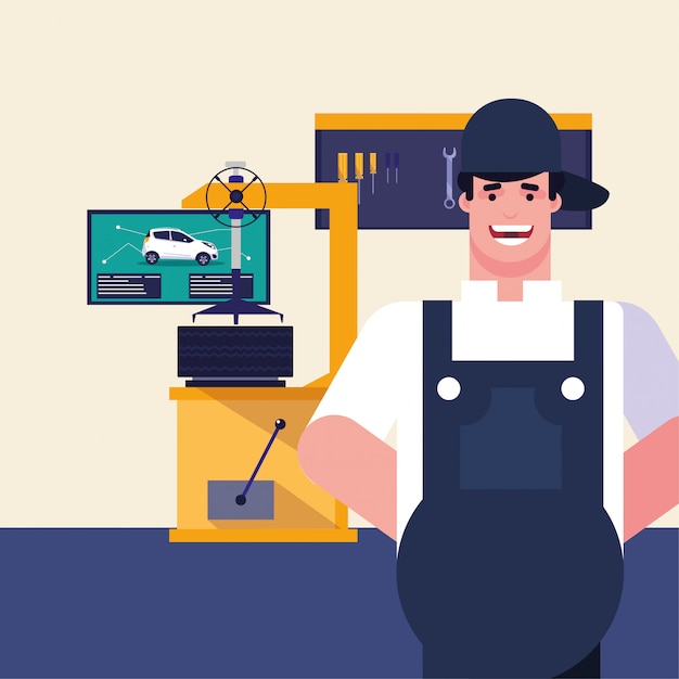 Repairman With Overol In Garage Vector Premium Download