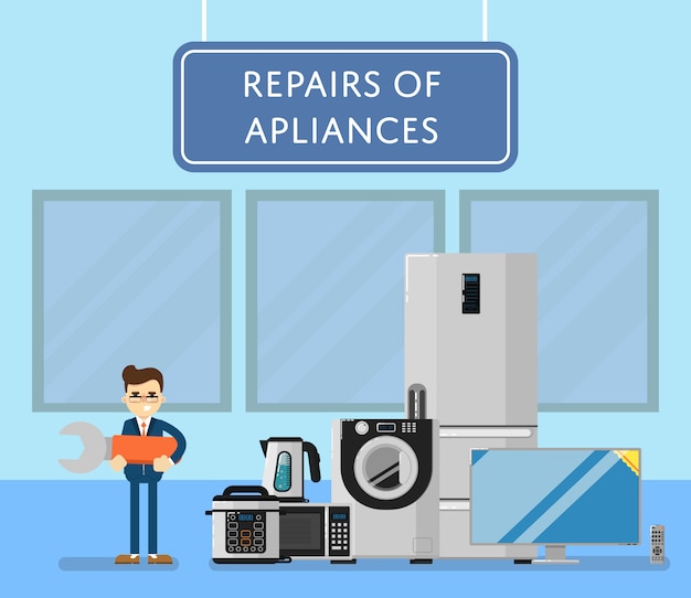 Repairs of appliances with electro technics Premium Vector