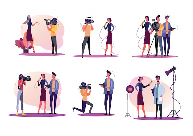 People shooting videos for news feed from different professions