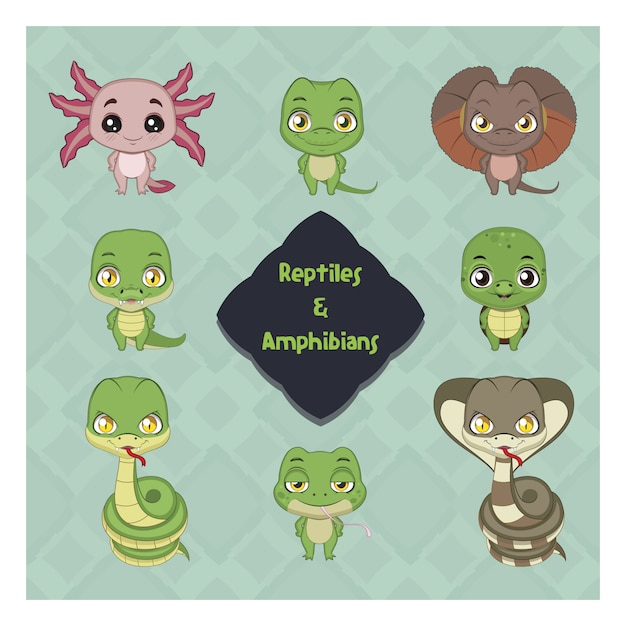 Free Vector | Reptiles and amphibians collection