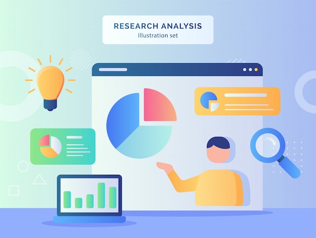 Premium Vector | Research analysis illustration set men analyzing data ...