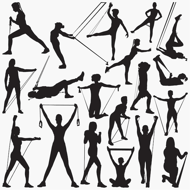 Resistance band exercise silhouettes Vector Premium Download