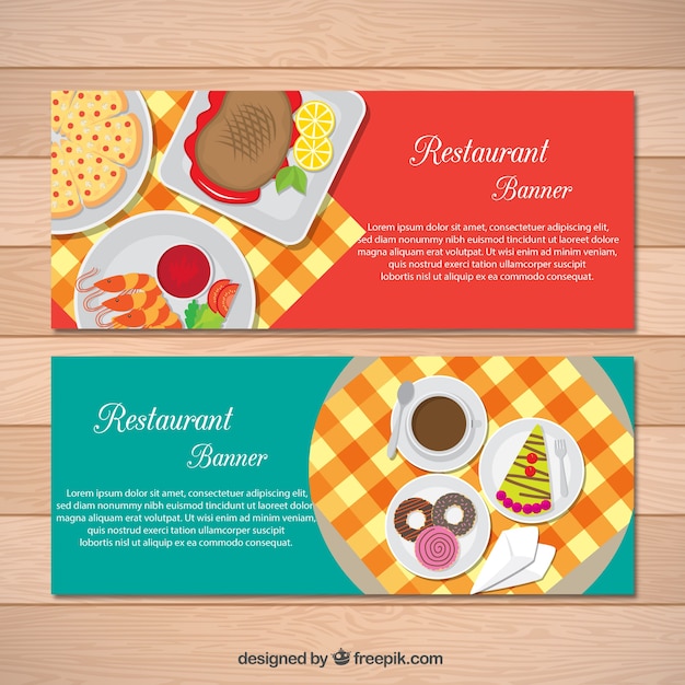 Restaurant banners with tasty dishes and
desserts