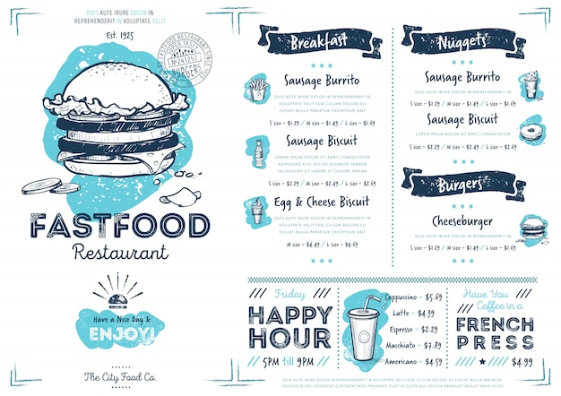Restaurant cafe fast food menu template Premium Vector