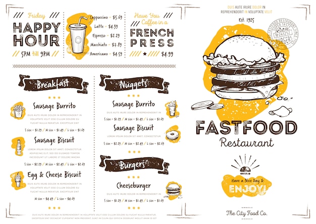 Restaurant cafe fast food menu template Premium Vector