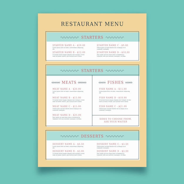 Free Vector | Restaurant colorful menu template