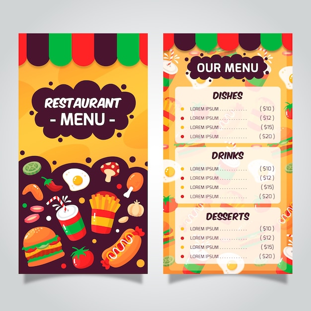 Free Vector | Restaurant colorful menu template