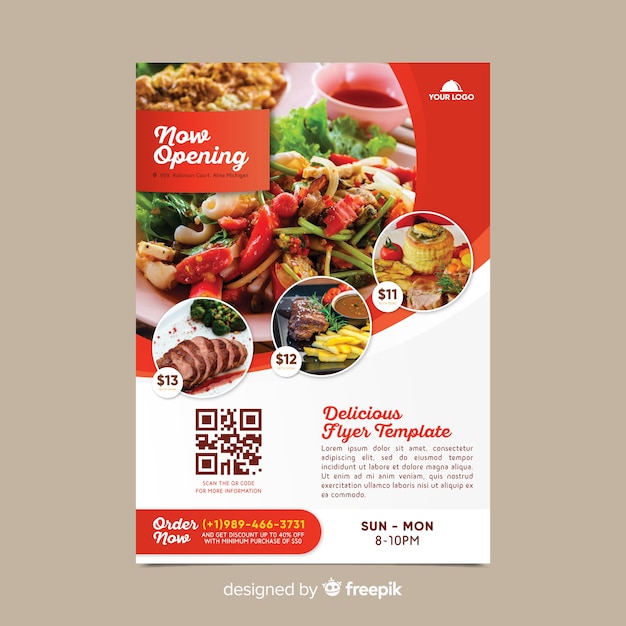 Free Vector | Restaurant flyer template with photo