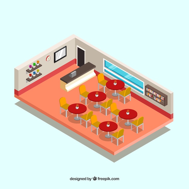 Free Vector | Restaurant interior with red tables in isometric perspective