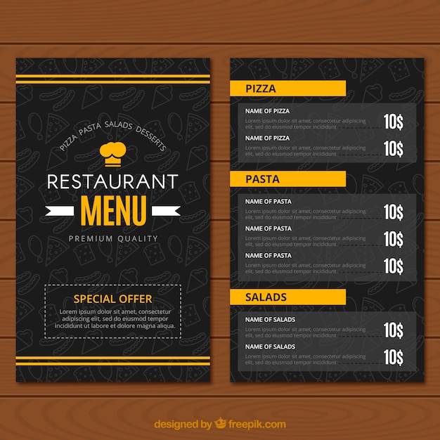 Restaurant menu, black and yellow colors Vector | Free Download