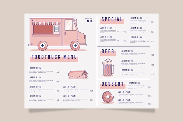 Restaurant menu template for foodtruck | Free Vector