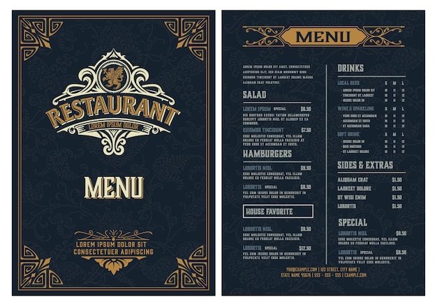  Restaurant menu template. vintage style.