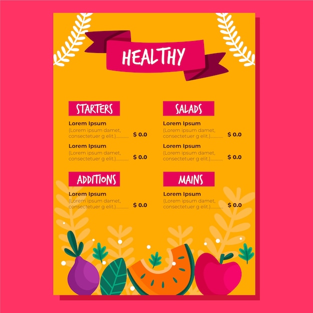 Free Vector | Restaurant menu with healthy food and veggies