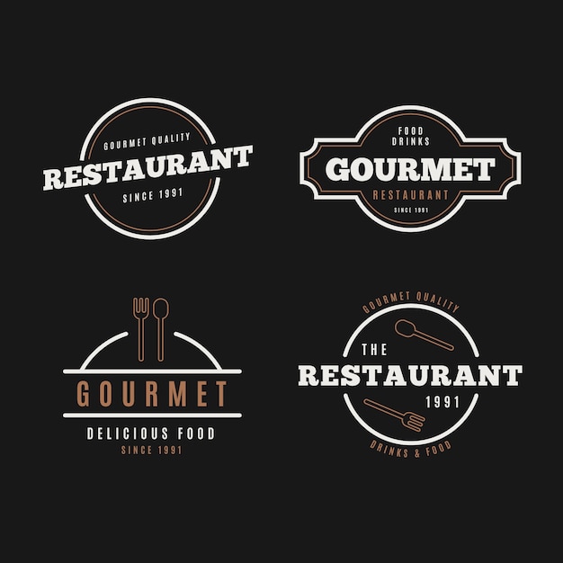 Download Free Download Free Restaurant Retro Logo Collection On Black Background Use our free logo maker to create a logo and build your brand. Put your logo on business cards, promotional products, or your website for brand visibility.