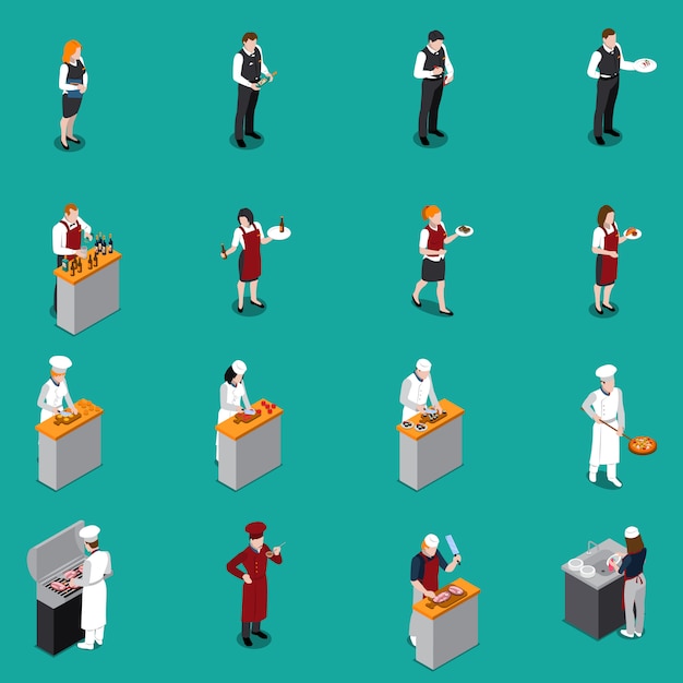 Free Vector | Restaurant staff isometric set