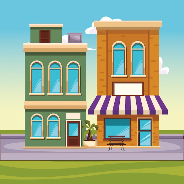 Premium Vector | Restaurant street landscape