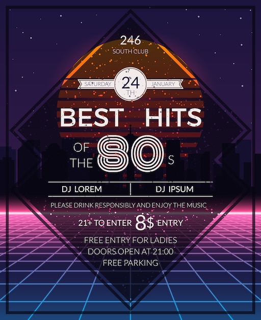 Free Vector Retro hits party poster