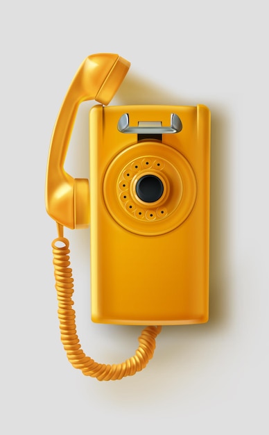 レトロな80年代のリアルな黄色の公衆電話 プレミアムベクター