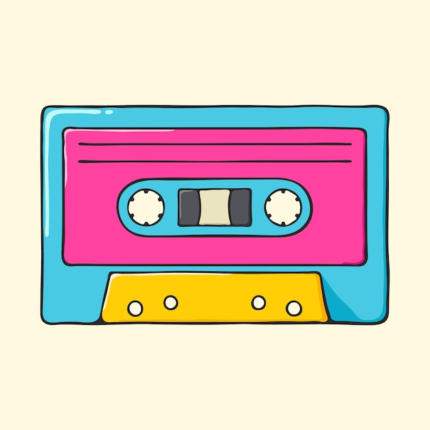 Premium Vector | Retro audio cassette hand drawn pop art style ...