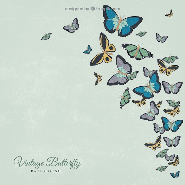 Retro background of hand-drawn\
butterflies