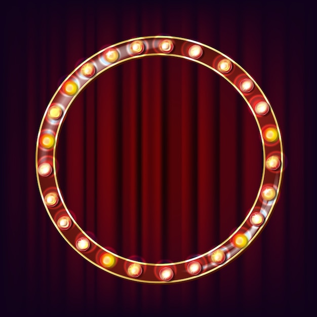 Retro billboard vector. shining light sign board. realistic shine lamp frame. glowing element. vintage neon light. circus, casino style. illustration Premium Vector