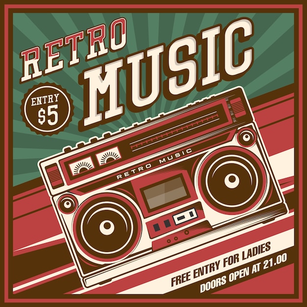 Premium Vector | Retro boombox music tape recorder radio old