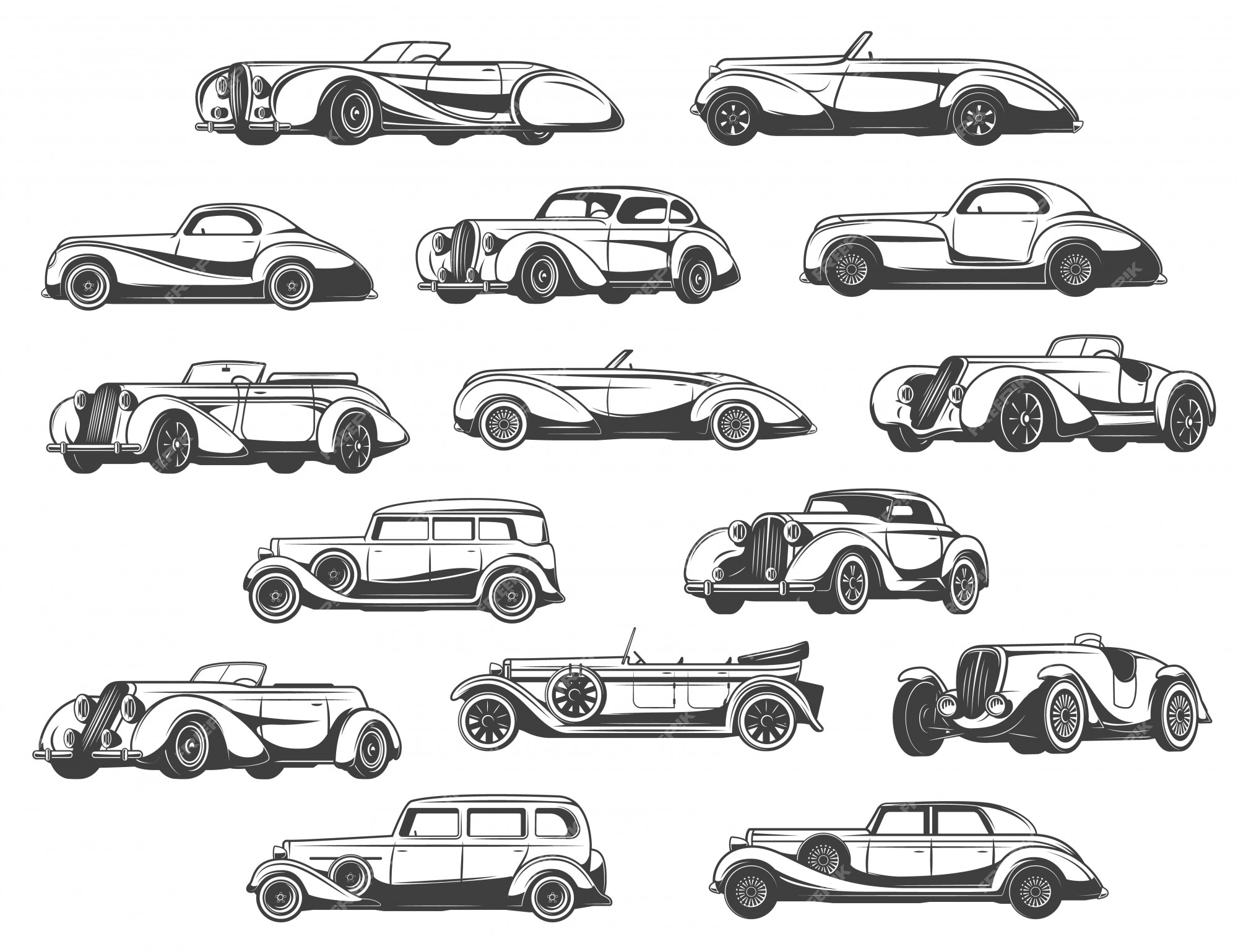 premium-vector-retro-cars-set-vintage-classic-antique-auto-models