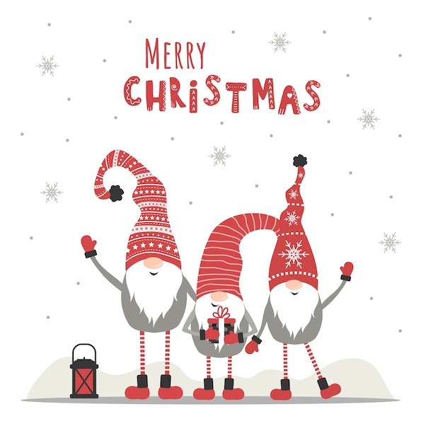 Premium Vector | Retro christmas card with gnomes. season greeting.