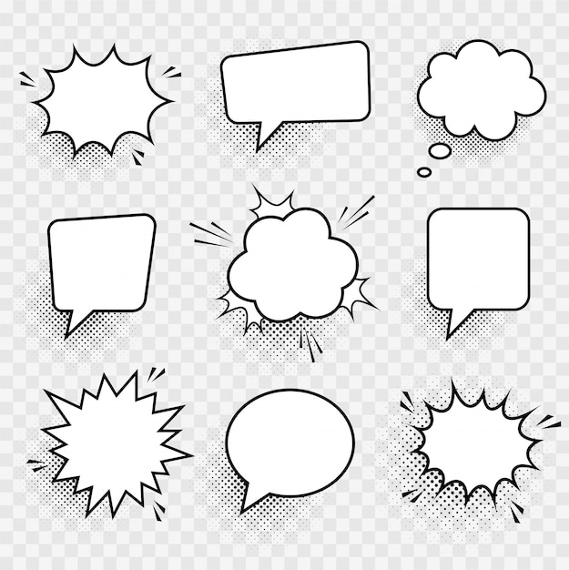 Premium Vector | Retro empty comic speech bubbles set