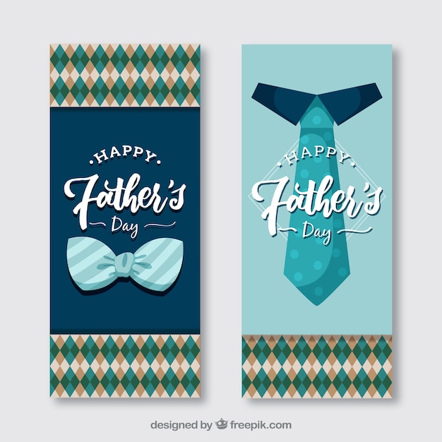 Retro father\'s day banners with bow tie and\
tie