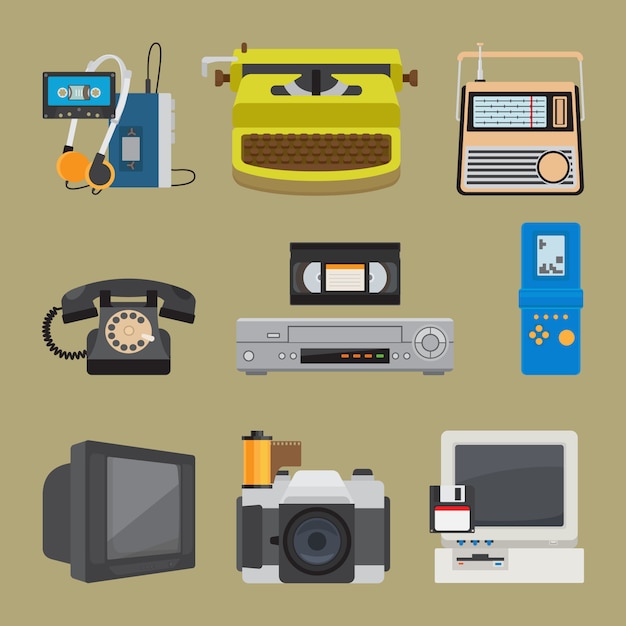 Retro gadgets icons Premium Vector