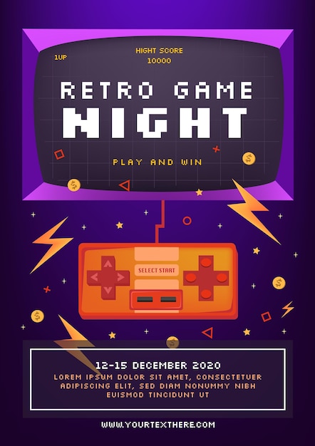 Free Vector | Retro gaming poster template