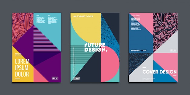 Retro geometric covers set | Premium Vector