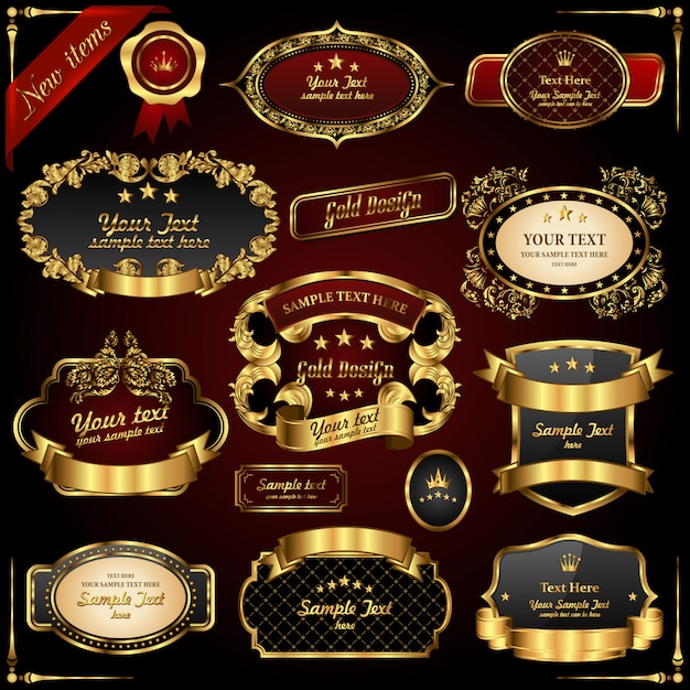 Retro gold frames. premium design elements. Premium Vector