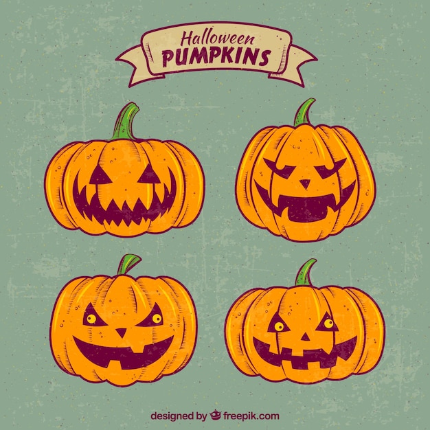 Download Retro halloween pumpkins Vector | Free Download
