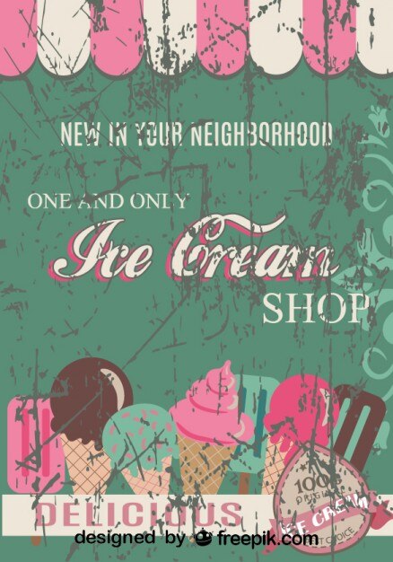 レトロなアイスクリーム店のポスターデザイン 無料のベクター
