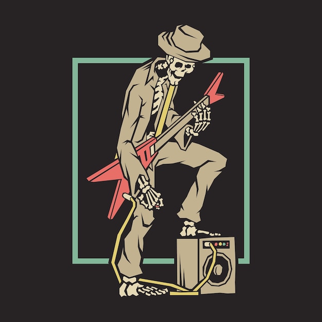 Premium Vector | Retro illustration of skeleton guitarist