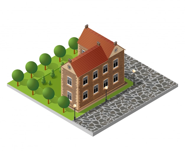 Retro isometric country house Premium Vector