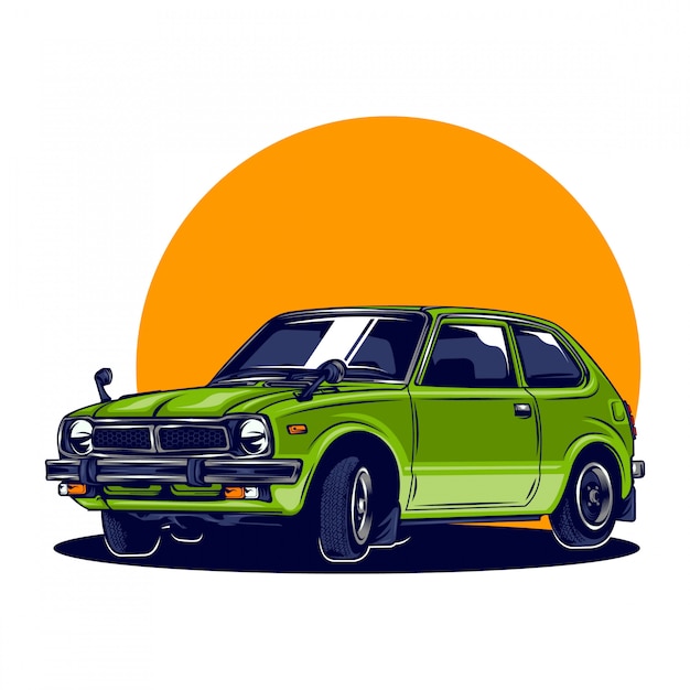Retro japanese car illustration with solid color | Premium Vector