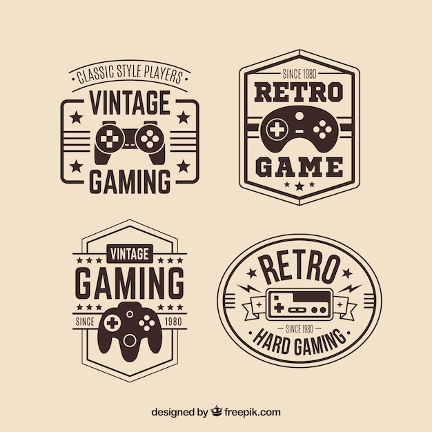 Retro joystick logo collection with elegant style Free Vector Retro joystick logo collection with elegant style Free Vector