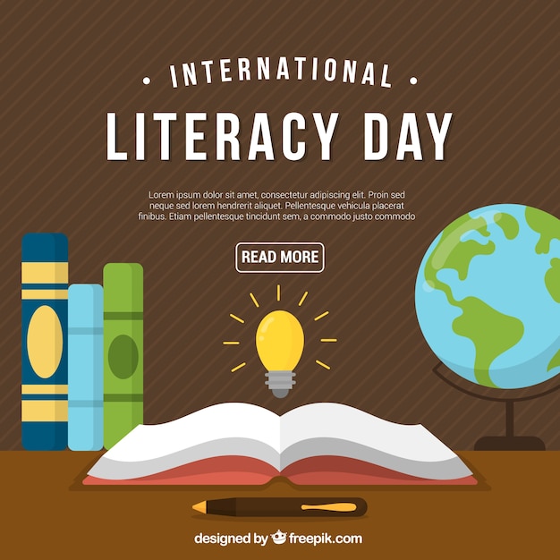 Retro Literacy Day Background With Books Vector 