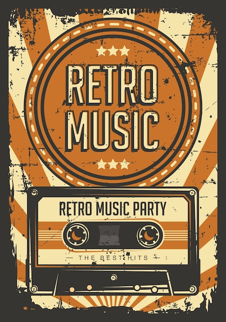 Download Retro music compact cassette vintage signage poster | Premium Vector