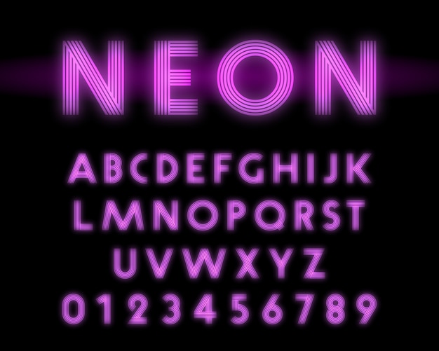 Premium Vector | Retro neon alphabet font line