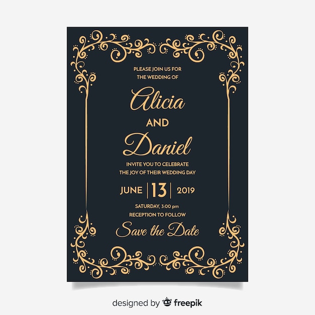 Free Vector | Retro ornamental wedding invitation template